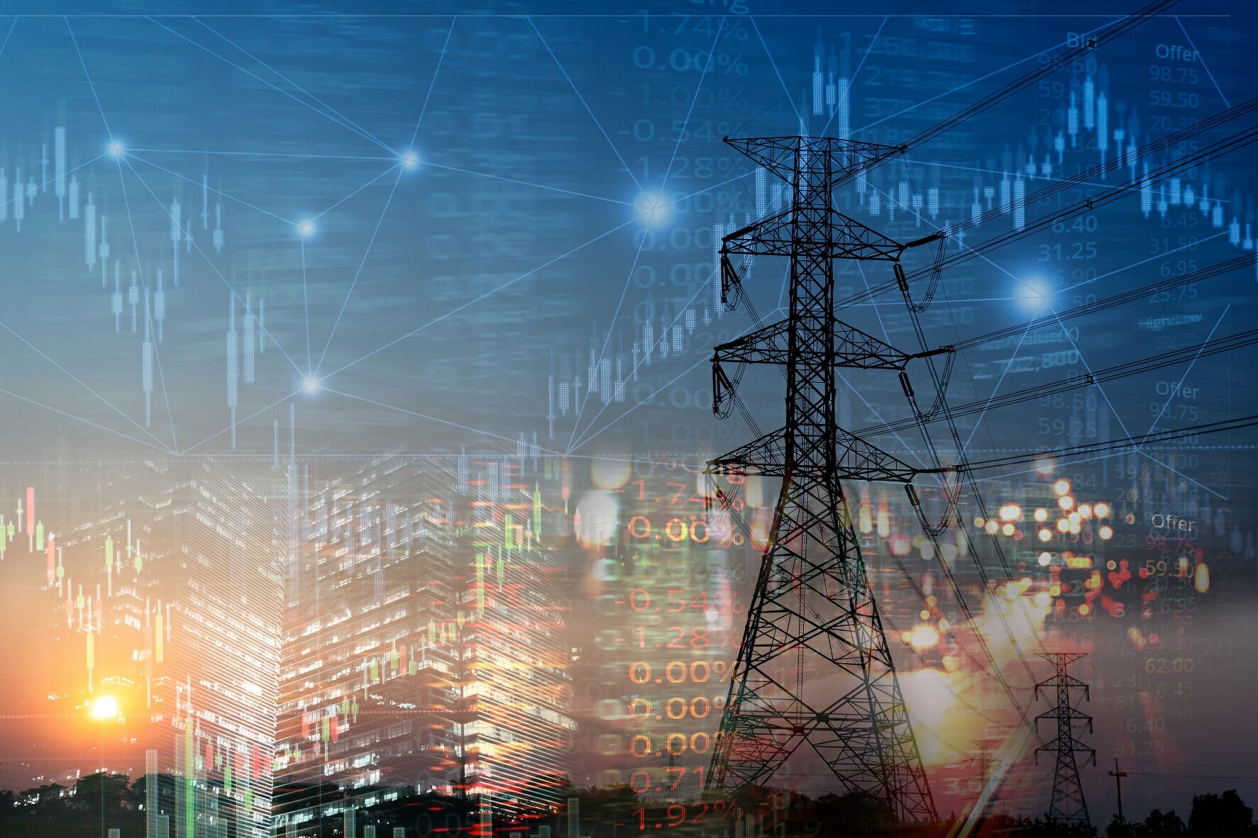 Market,Stock,Graph,And,Index,Information,With,City,Light,And